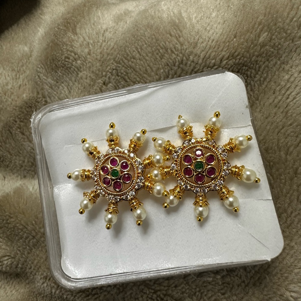 Gold and Pink Pearl Stud Earrings